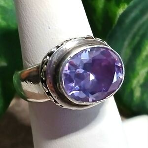 Vintage Sterling and Pale Faceted Amethyst Cabochon Ring Size 7